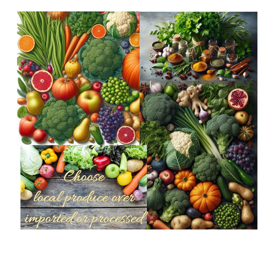 A display of many fruits and vegetables along herbs and spices that are in season in the Fall