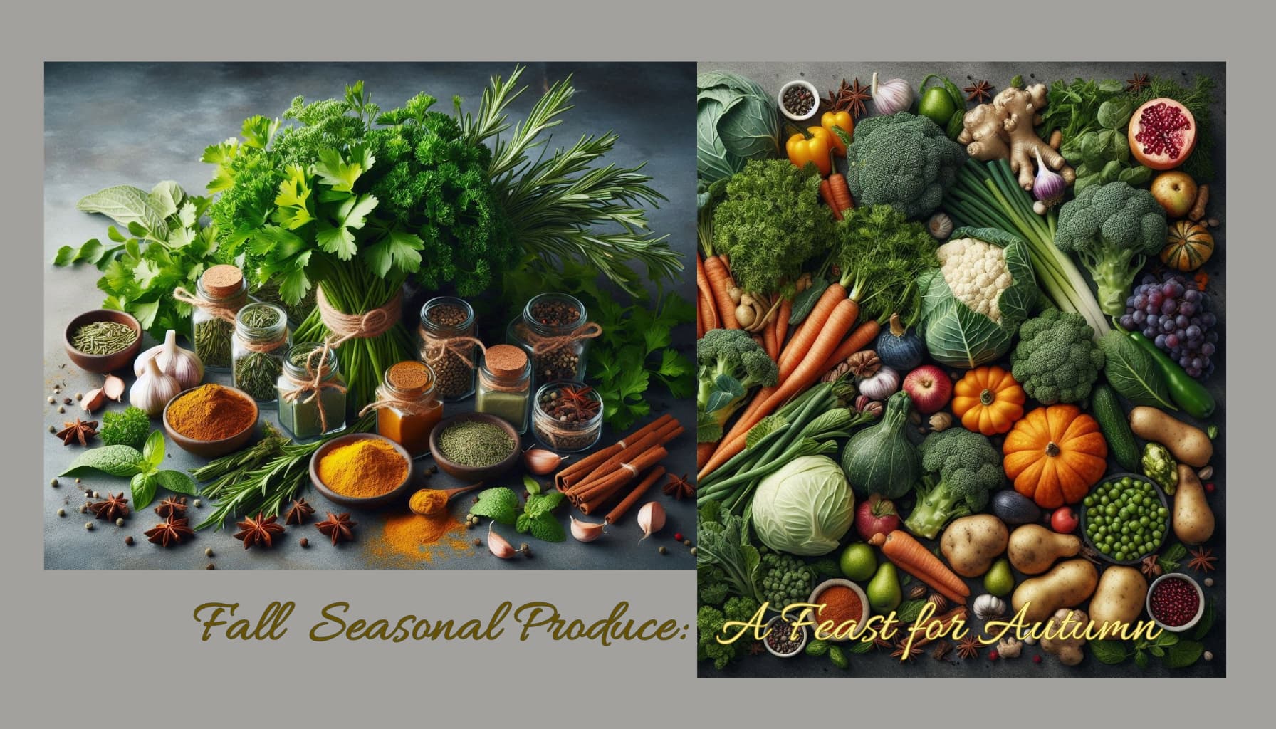 A selection of fall seasonal fruits and vegetables