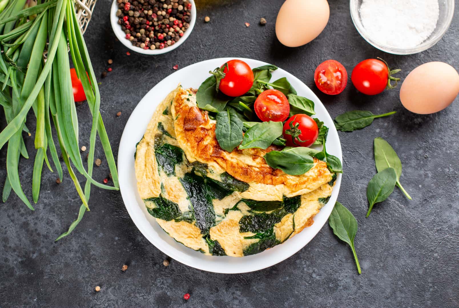 An example of an ovo-vegetarian dish of an omelet with vegetables