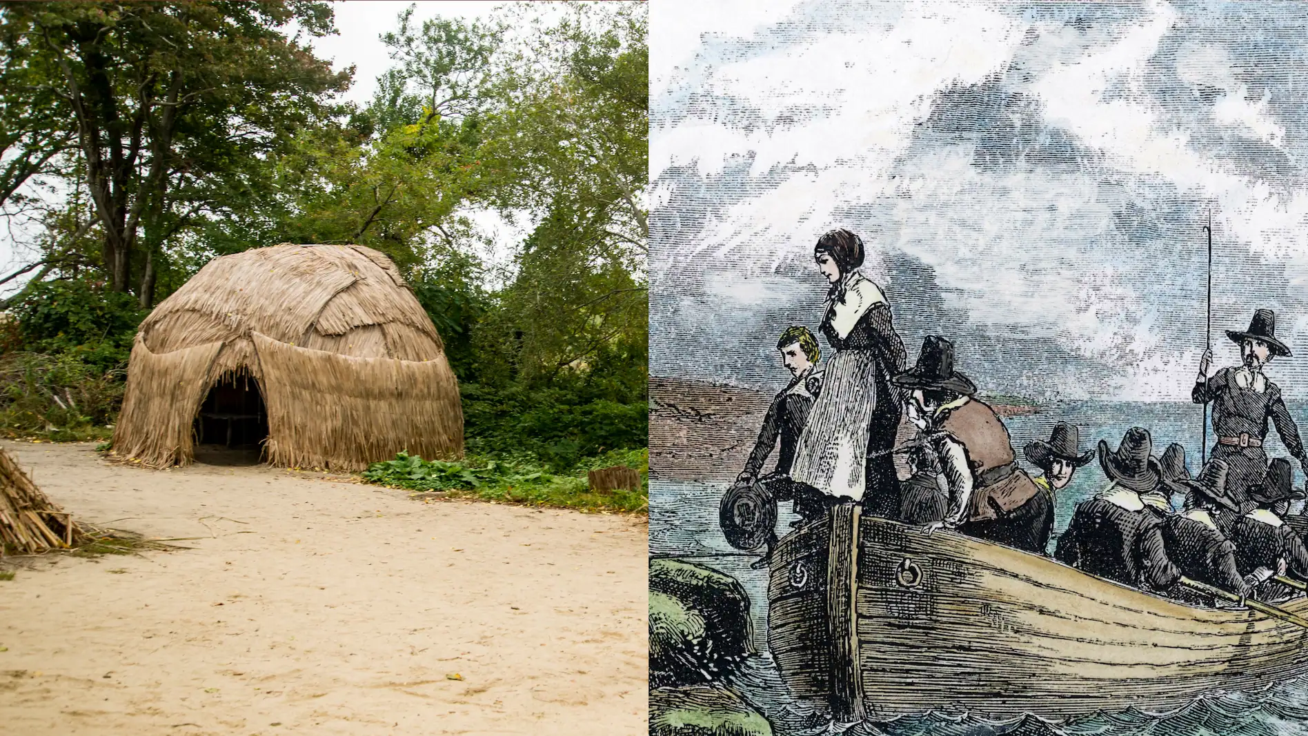 an AI image of pilgrims landing on Wampanoag land