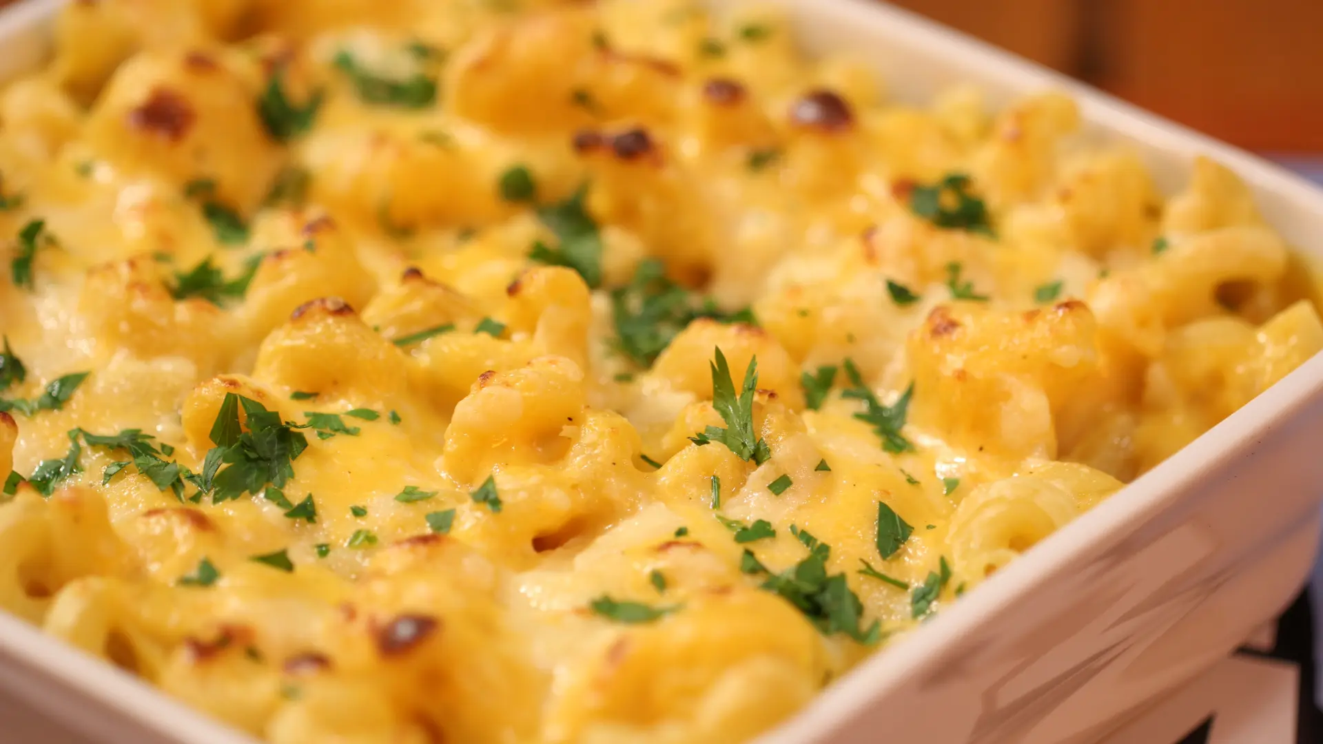 an image of a baked mac and cheese dish